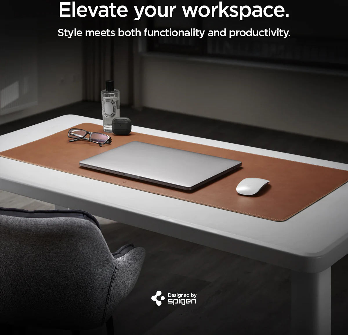Spigen LD302 Desk Pad Muismat XXL voor Bureau/Kantoor Kunstleer Bruin afbeelding 3