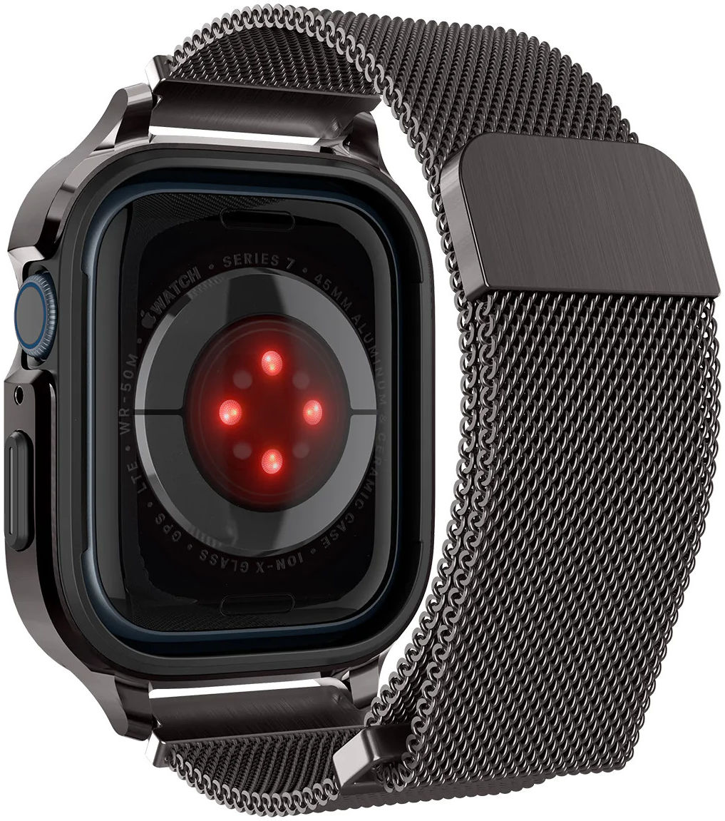 Spigen Metal Fit Pro - Apple Watch 7/8/9 45MM Hoesje en Bandje - Graphite afbeelding 18