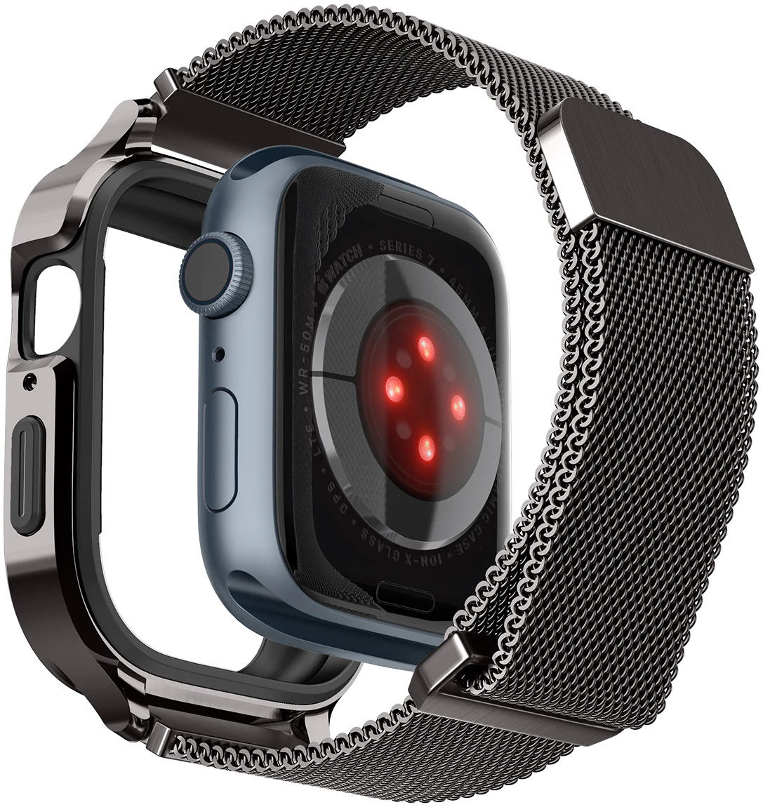 Spigen Metal Fit Pro - Apple Watch 7/8/9 45MM Hoesje en Bandje - Graphite afbeelding 2