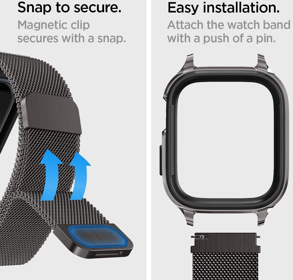 Spigen Metal Fit Pro - Apple Watch 7/8/9 45MM Hoesje en Bandje - Graphite afbeelding 4