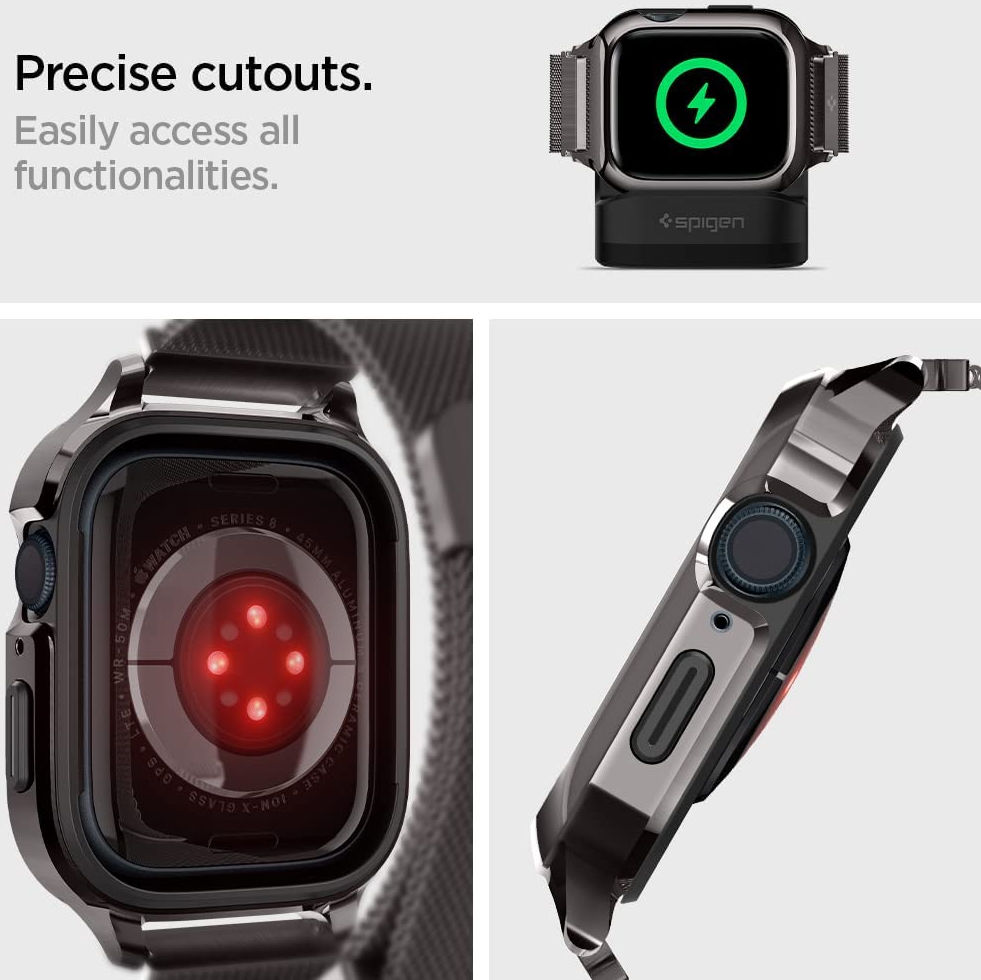 Spigen Metal Fit Pro - Apple Watch 7/8/9 45MM Hoesje en Bandje - Graphite afbeelding 8