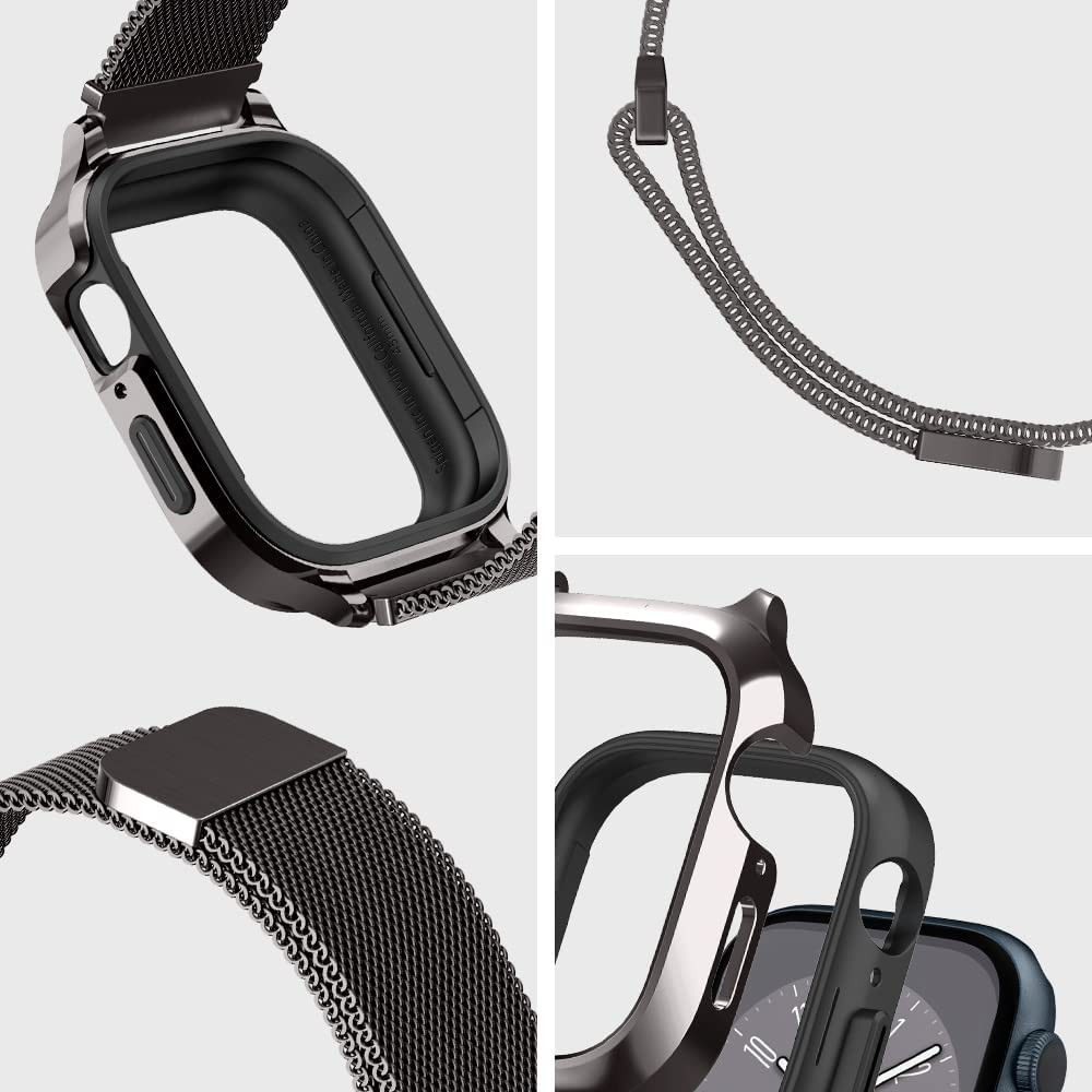 Spigen Metal Fit Pro - Apple Watch 7/8/9 45MM Hoesje en Bandje - Graphite afbeelding 9