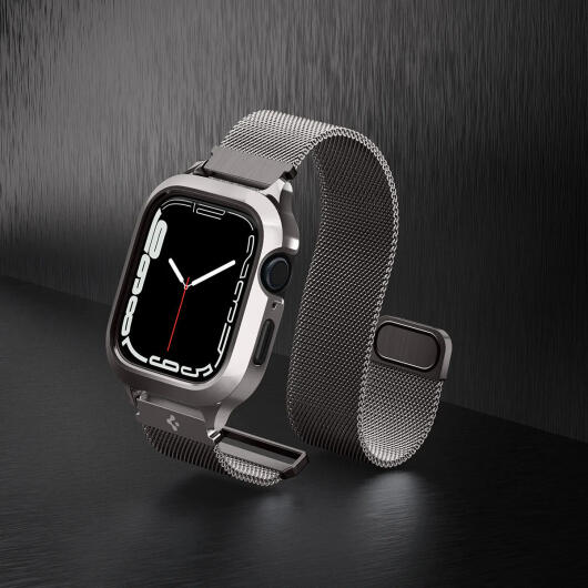 Spigen Metal Fit Pro - Apple Watch 7/8/9 45MM Hoesje en Bandje - Graphite afbeelding 19