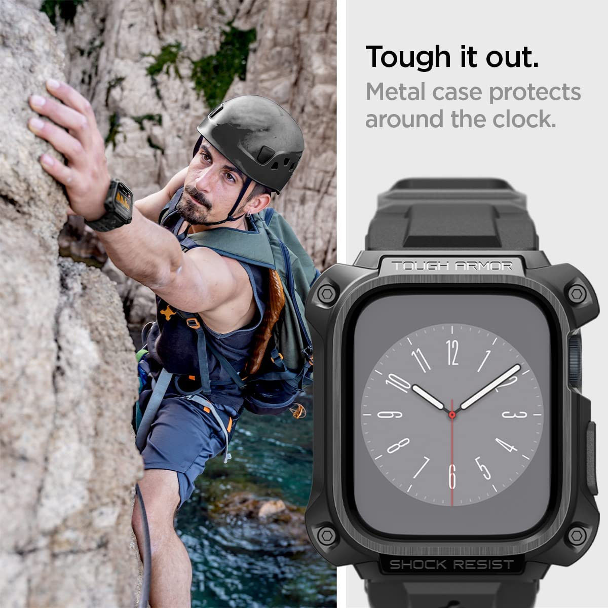 Spigen Tough Armor Pro - Apple Watch 7 / 8 / 9 45MM Case en Bandje - Metal afbeelding 6