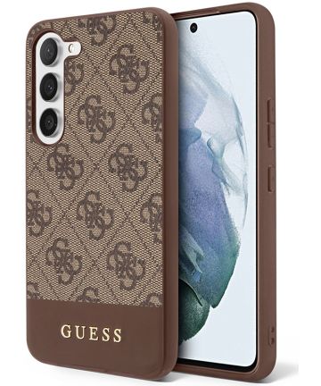 Guess Samsung Galaxy S23 Hoesje Hard Case 4G Logo Plate Bruin Hoesjes