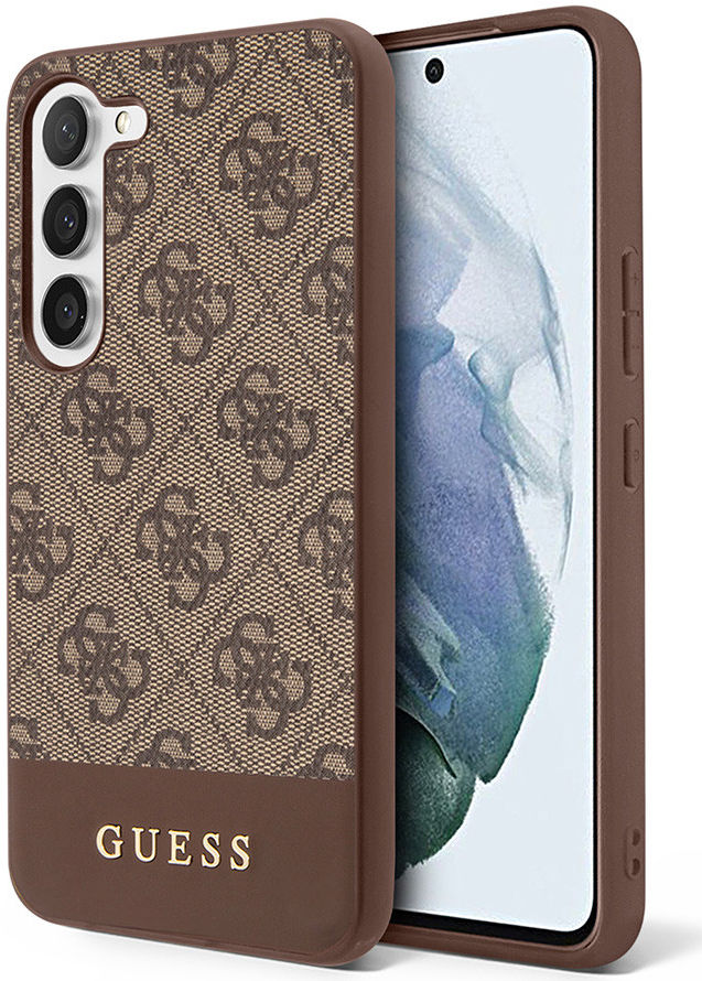 Guess Samsung Galaxy S23 Hoesje Hard Case 4G Logo Plate Bruin afbeelding 1