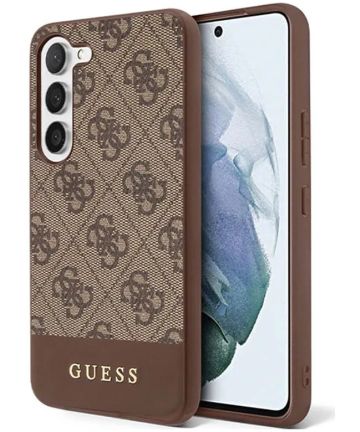 Guess Samsung Galaxy S23 Plus Hoesje Hard Case 4G Logo Plate Bruin Hoesjes