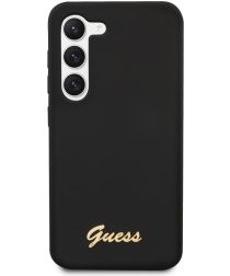 Guess Samsung Galaxy S23+ Hoesje Siliconen Hard Case Gold Logo Zwart