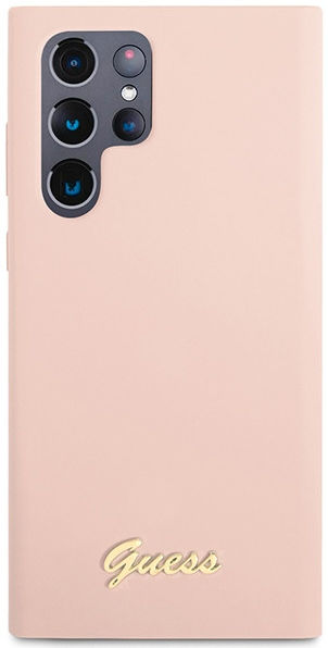 Guess Samsung S23 Ultra Hoesje Siliconen Hard Case Gold Logo Roze afbeelding 4