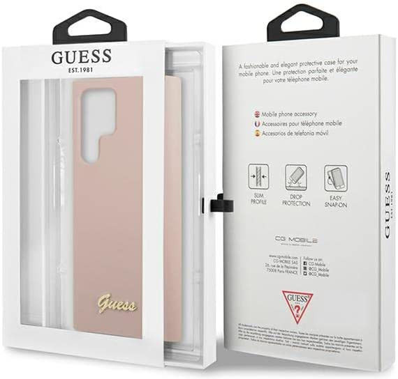 Guess Samsung S23 Ultra Hoesje Siliconen Hard Case Gold Logo Roze afbeelding 2