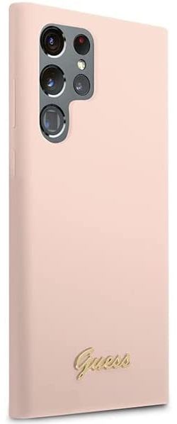 Guess Samsung S23 Ultra Hoesje Siliconen Hard Case Gold Logo Roze afbeelding 5
