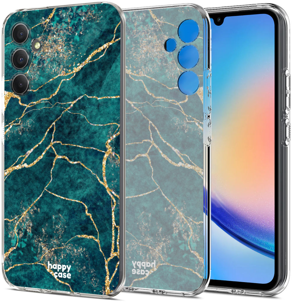 HappyCase Samsung Galaxy A34 Hoesje Flexibel TPU Aqua Marmer Print afbeelding 2