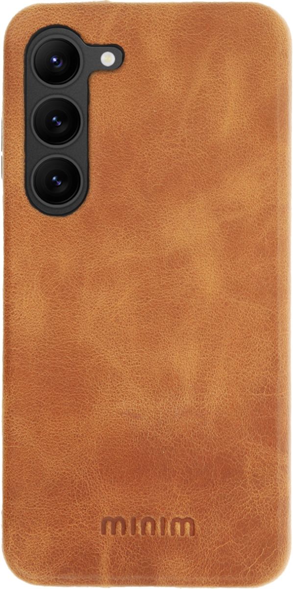 Minim Samsung Galaxy S23 Hoesje Back Cover Echt Leer Cognac afbeelding 1