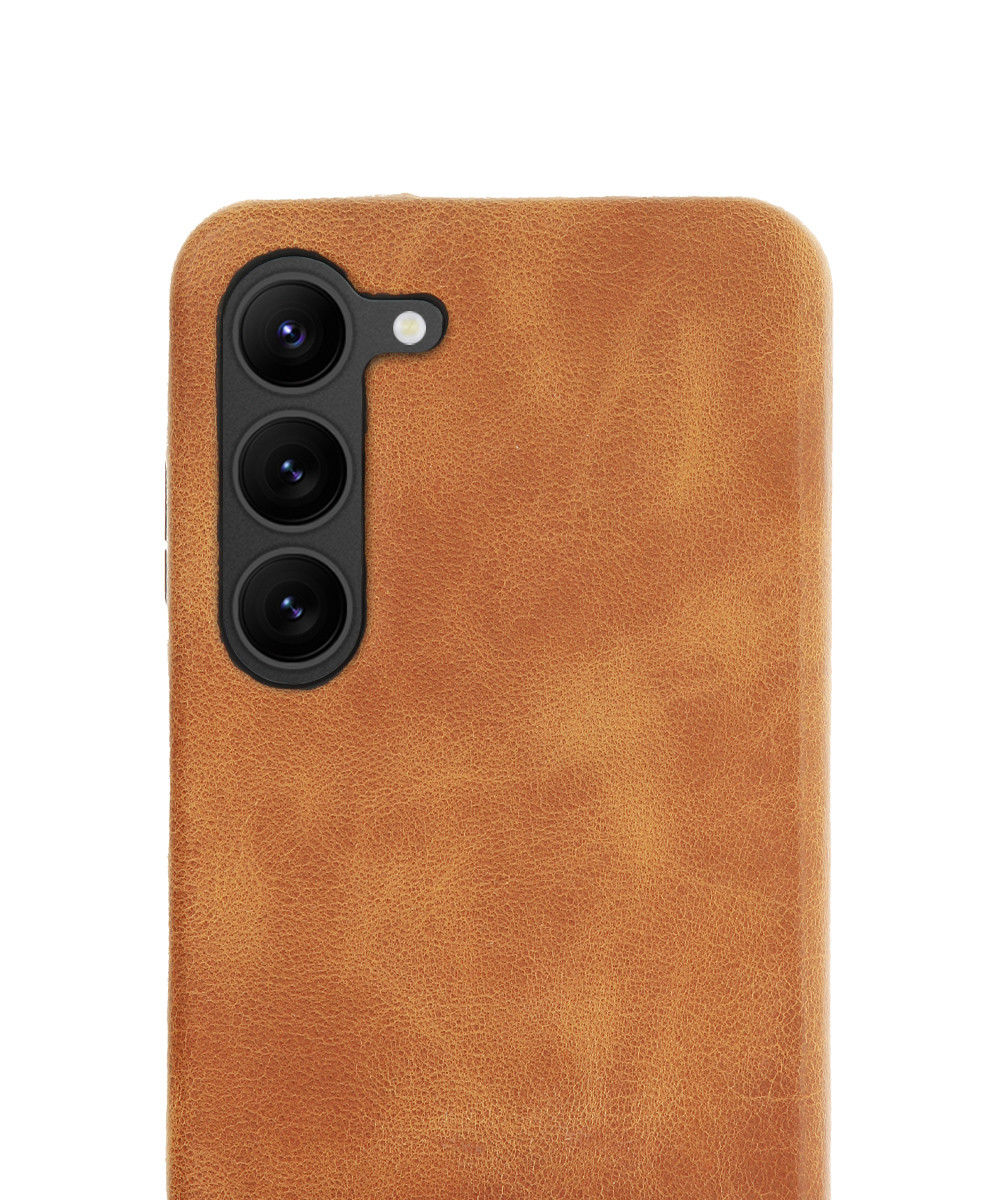 Minim Samsung Galaxy S23 Hoesje Back Cover Echt Leer Cognac afbeelding 2