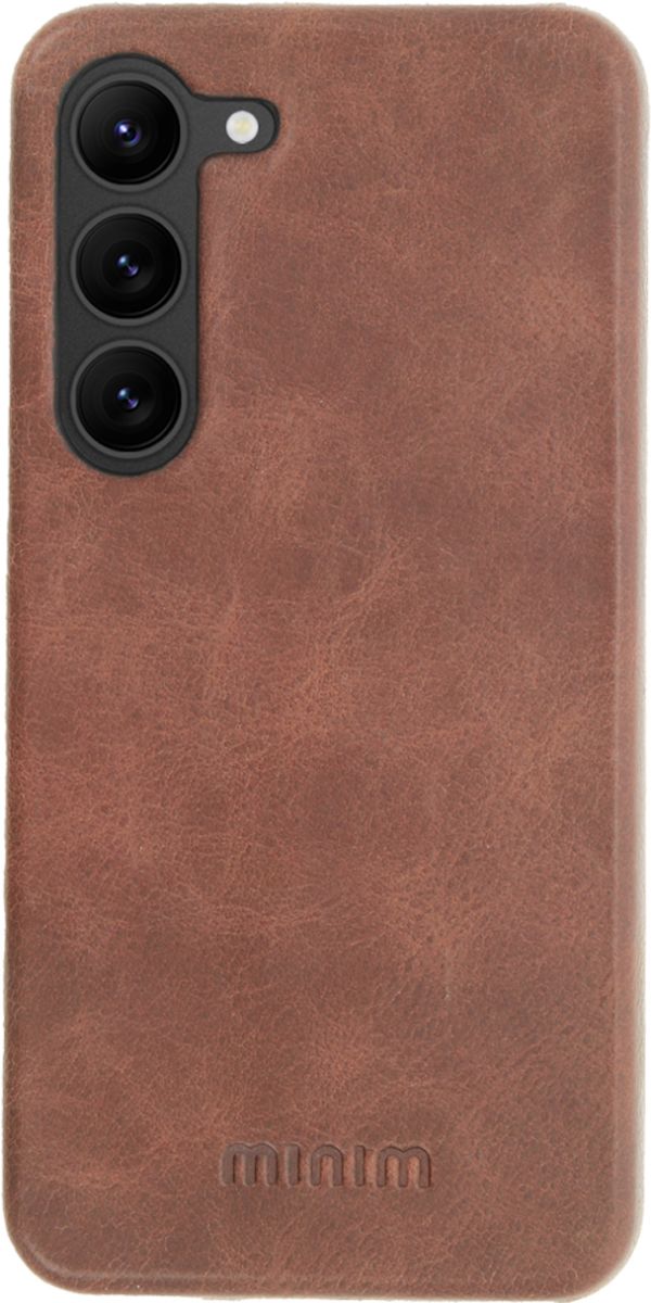 Minim Samsung Galaxy S23 Hoesje Back Cover Echt Leer Bruin afbeelding 1