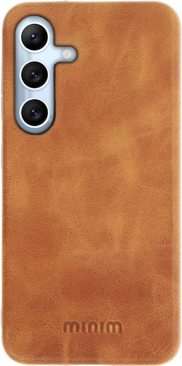 Minim Samsung Galaxy A54 Hoesje Back Cover Echt Leer Cognac afbeelding 1