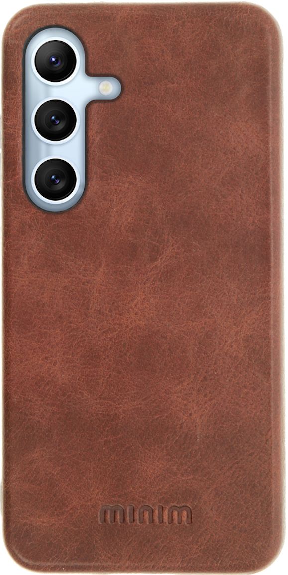 Minim Samsung Galaxy A54 Hoesje Back Cover Echt Leer Bruin afbeelding 1
