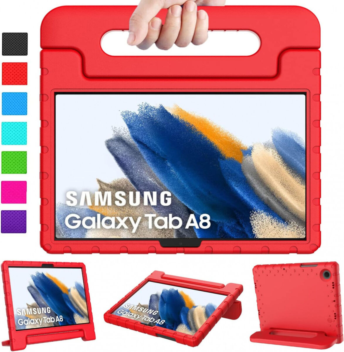 Samsung Galaxy Tab A8 Kinder Tablethoes met Handvat Rood afbeelding 2