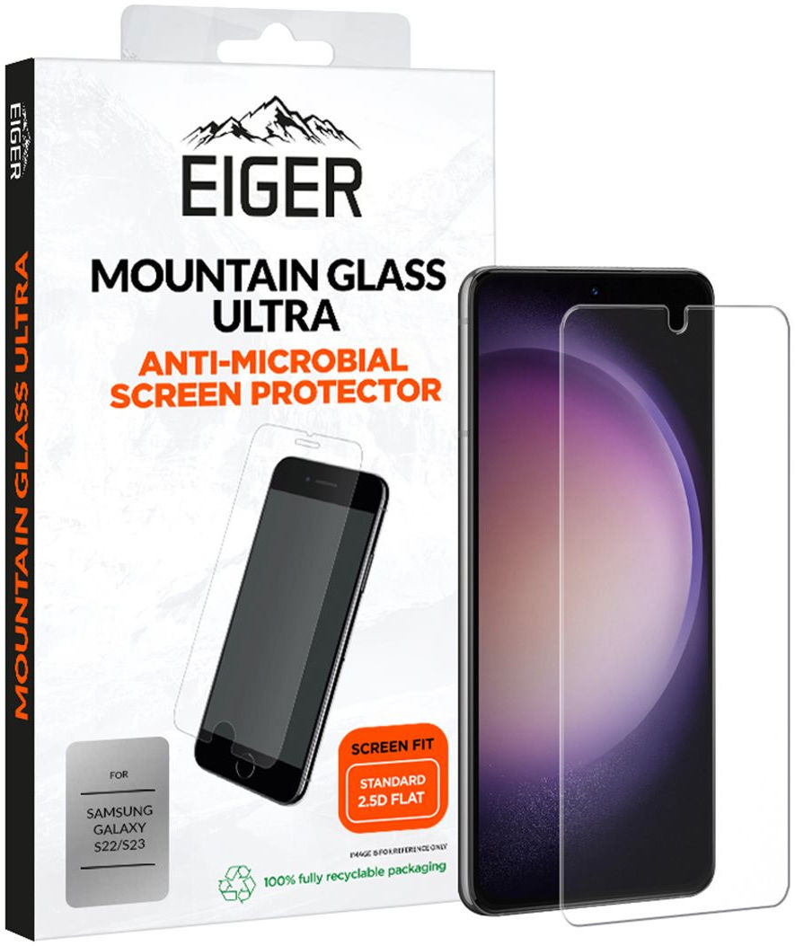 Eiger Ultra Samsung Galaxy S23 Tempered Glass Antibacterieel Plat afbeelding 1