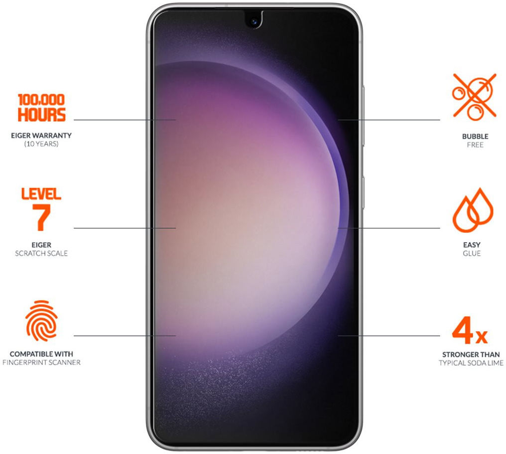 Eiger Ultra Samsung Galaxy S23 Tempered Glass Antibacterieel Plat afbeelding 2