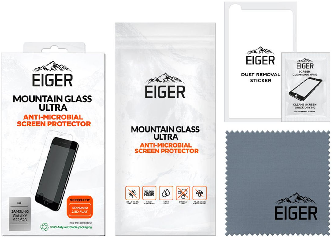 Eiger Ultra Samsung Galaxy S23 Tempered Glass Antibacterieel Plat afbeelding 4