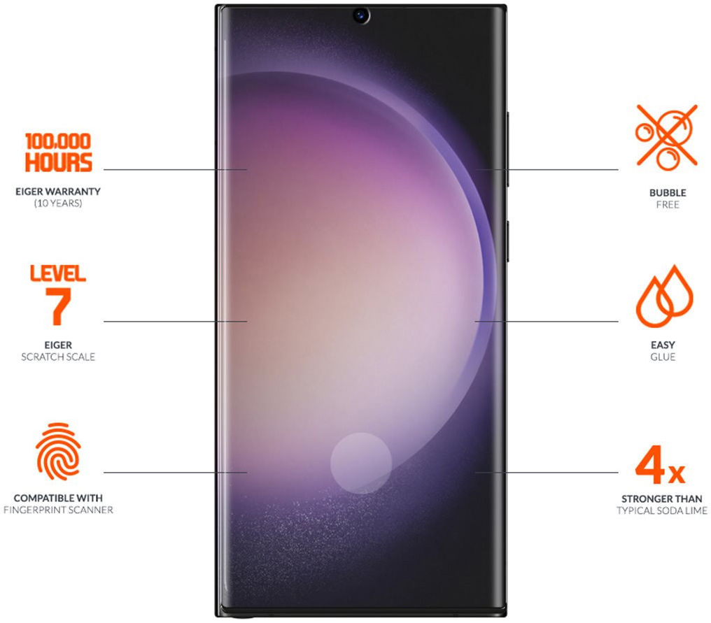 Eiger Ultra Samsung Galaxy S23 Ultra Tempered Glass Antibacterieel 3D afbeelding 2