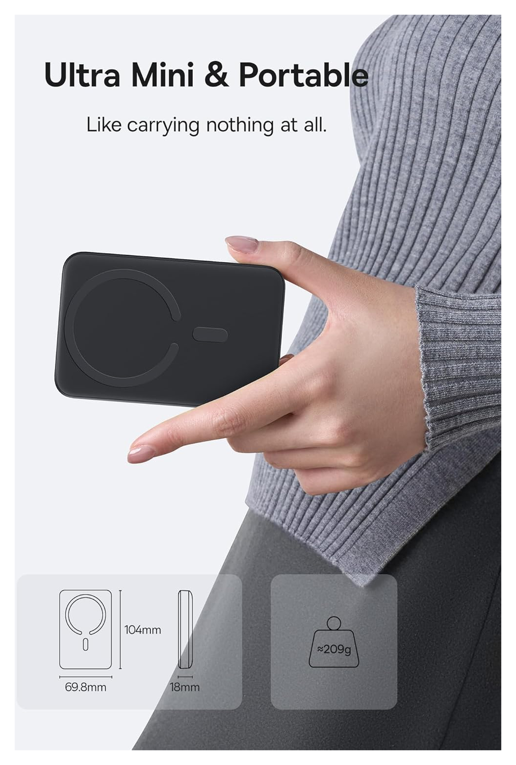Baseus Megattach 10.000 mAh Powerbank Compact Met MagSafe Zwart 20W afbeelding 4