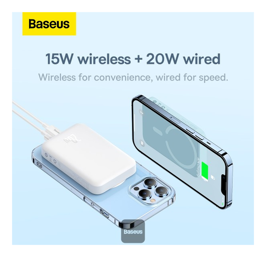 Baseus Megattach 10.000 mAh Powerbank Compact Met MagSafe Wit 20W afbeelding 7