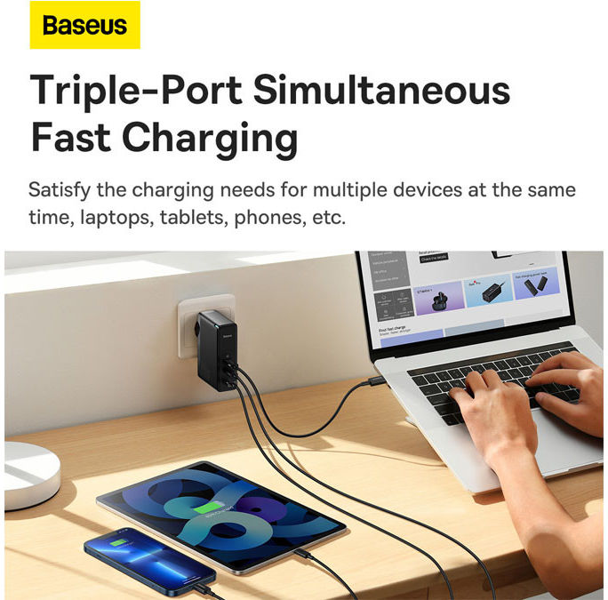 Baseus GaN5 Pro 140W Snellader voor Laptop/MacBook PD Adapter 5A Zwart afbeelding 4