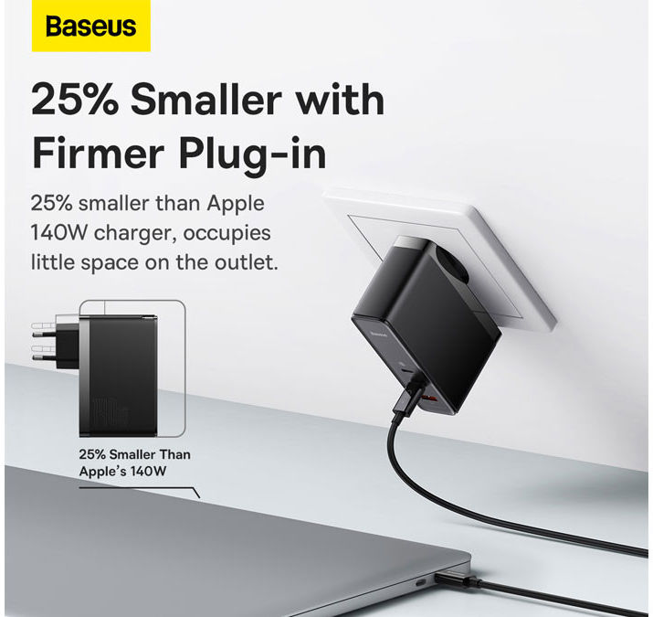 Baseus GaN5 Pro 140W Snellader voor Laptop/MacBook PD Adapter 5A Zwart afbeelding 5