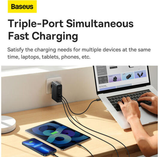 Baseus GaN5 Pro 140W Snellader voor Laptop/MacBook PD Adapter 5A Zwart afbeelding 4