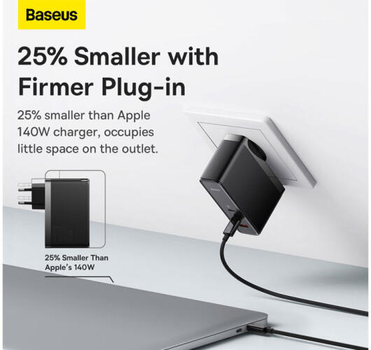 Baseus GaN5 Pro 140W Snellader voor Laptop/MacBook PD Adapter 5A Zwart afbeelding 5