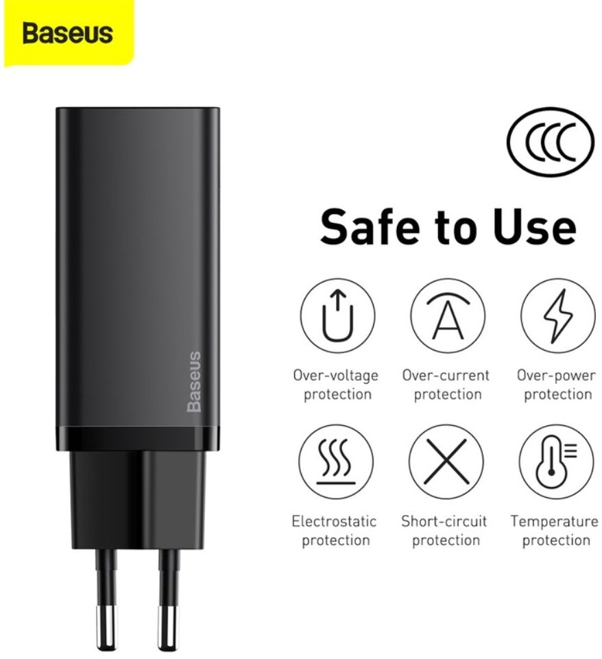 Baseus GaN2 Snellader 65W met Power Delivery en Quick Charge Zwart afbeelding 7