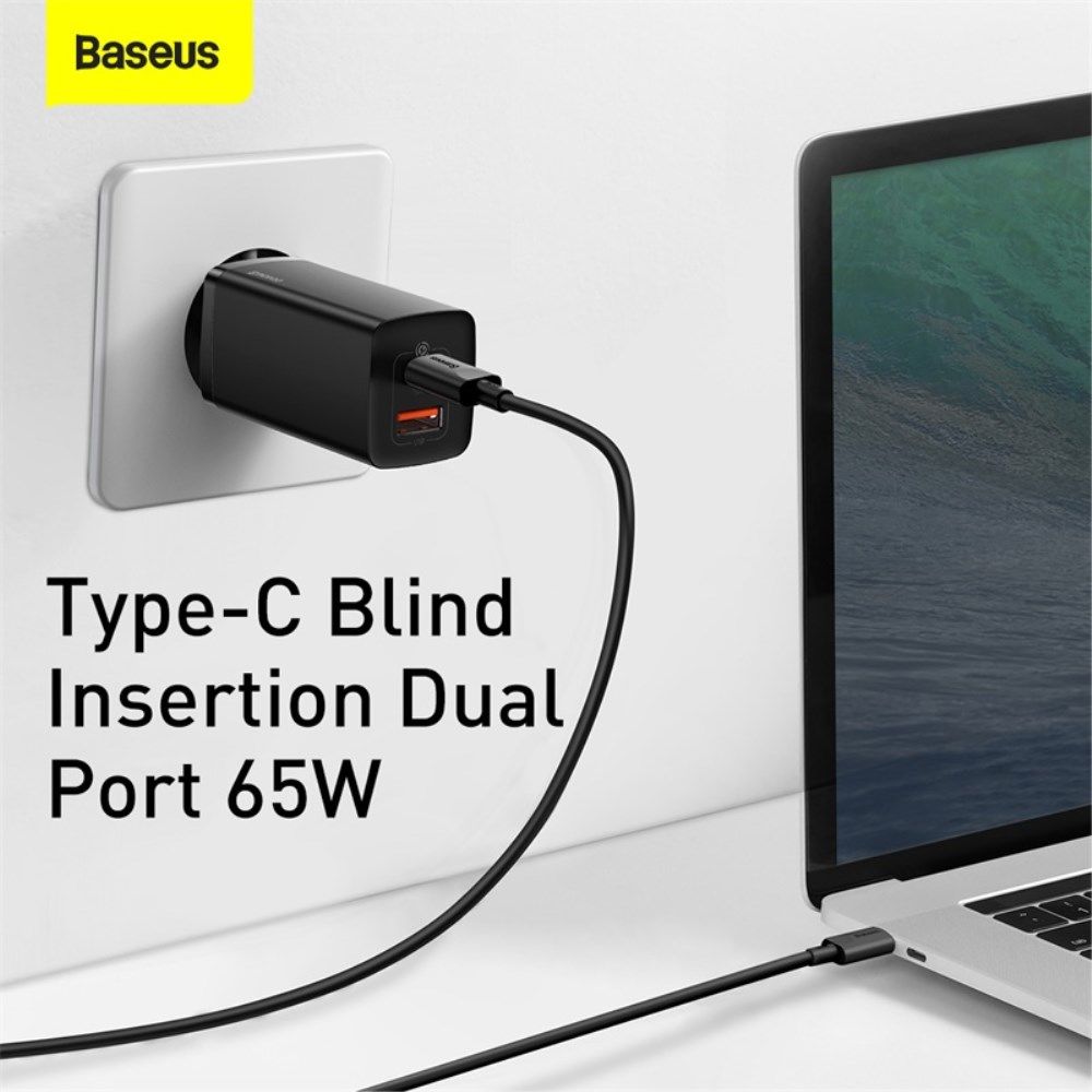 Baseus GaN2 Snellader 65W met Power Delivery en Quick Charge Zwart afbeelding 3