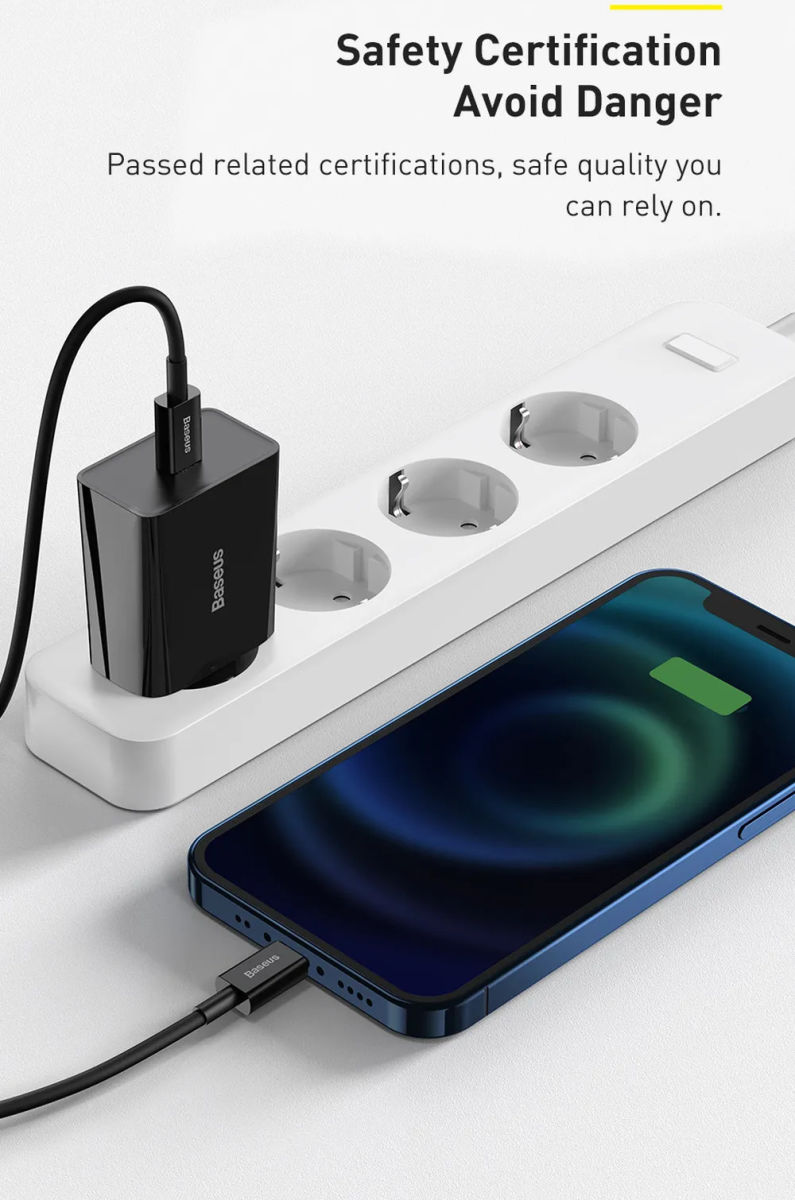 Baseus Mini 20W USB-C Snellader Power Delivery Adapter Wit afbeelding 8