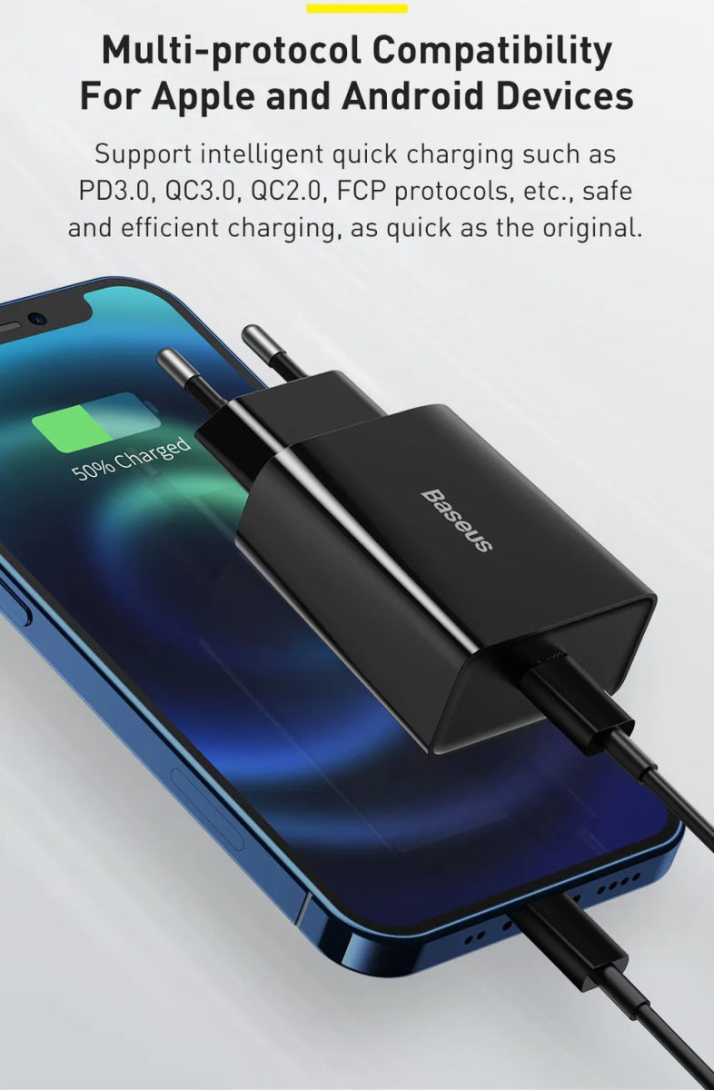 Baseus Mini 20W USB-C Snellader Power Delivery Adapter Wit afbeelding 4