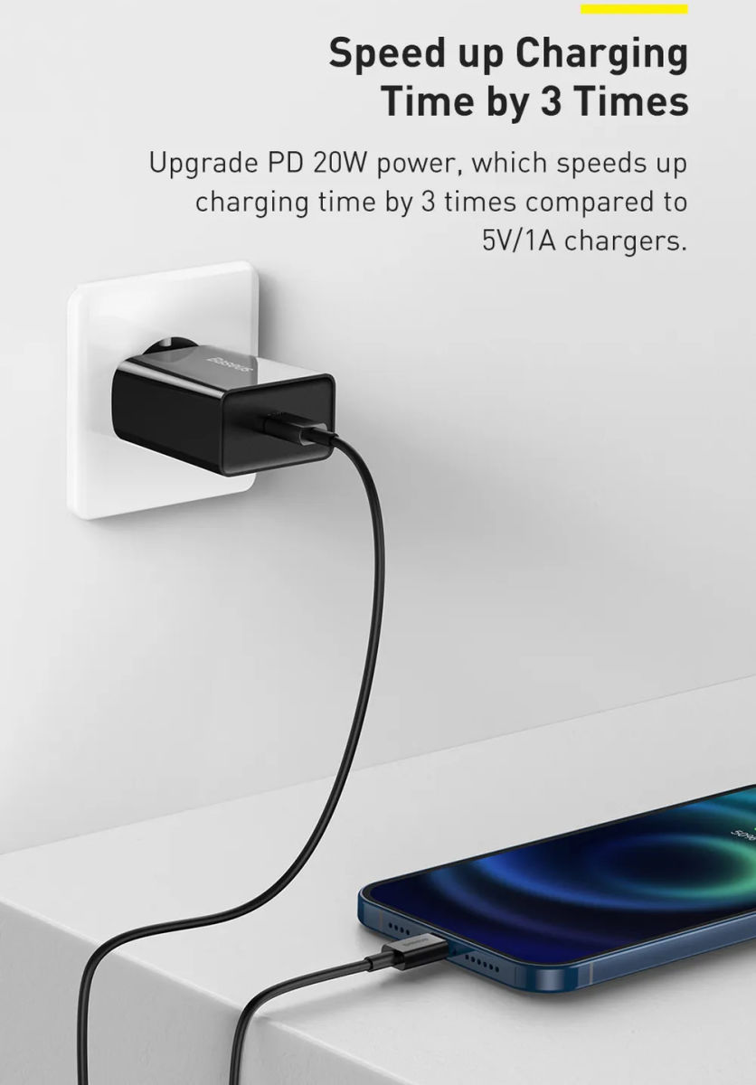 Baseus Mini 20W USB-C Snellader Power Delivery Adapter Wit afbeelding 6