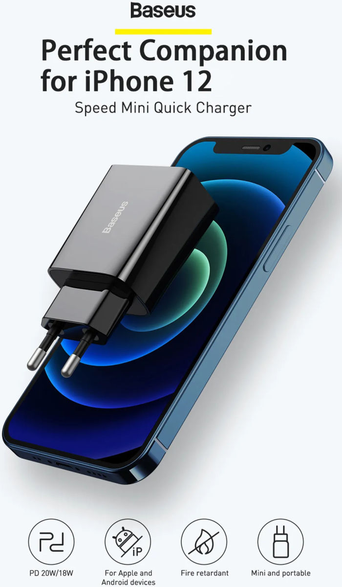 Baseus Mini 20W USB-C Snellader Power Delivery Adapter Wit afbeelding 7