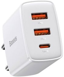 Baseus Compacte Trio Snellader 30W USB/USB-C Adapter Fast Charge Wit