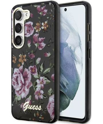 Guess Samsung Galaxy S23 Hoesje Flower Collection Back Cover Zwart Hoesjes