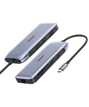 UGREEN Multifunctionele 9-in-1 USB-C Hub voor Laptop/MacBook Grijs Kabels