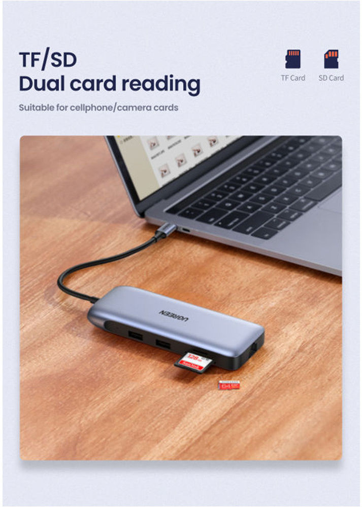 UGREEN Multifunctionele 9-in-1 USB-C Hub voor Laptop/MacBook Grijs afbeelding 4