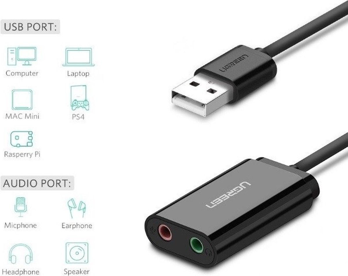 UGREEN Externe USB Geluidskaart voor 3.5 mm Jack Zwart afbeelding 9