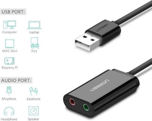 UGREEN Externe USB Geluidskaart voor 3.5 mm Jack Zwart afbeelding 9