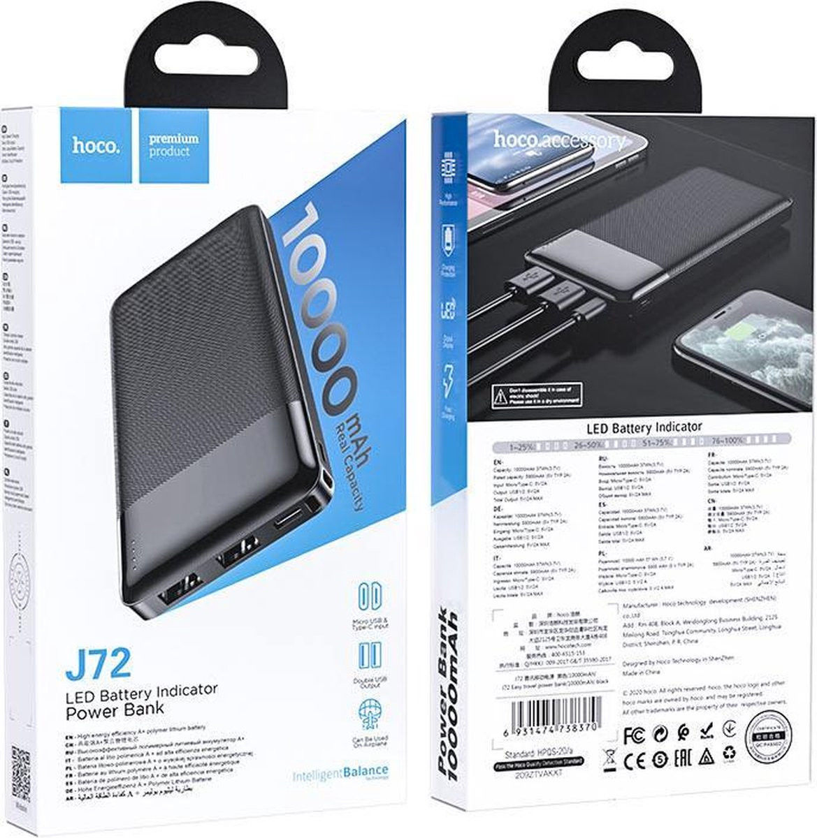 Hoco J72 Compacte Powerbank 10.000mAh 2A met Digitale Display Zwart afbeelding 4