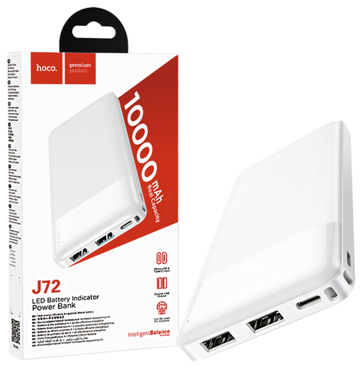 Hoco J72 Compacte Powerbank 10.000mAh 2A met Digitale Display Wit afbeelding 3