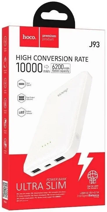 Hoco J93 Compacte USB Powerbank 10000mAh 2.1A Wit afbeelding 7
