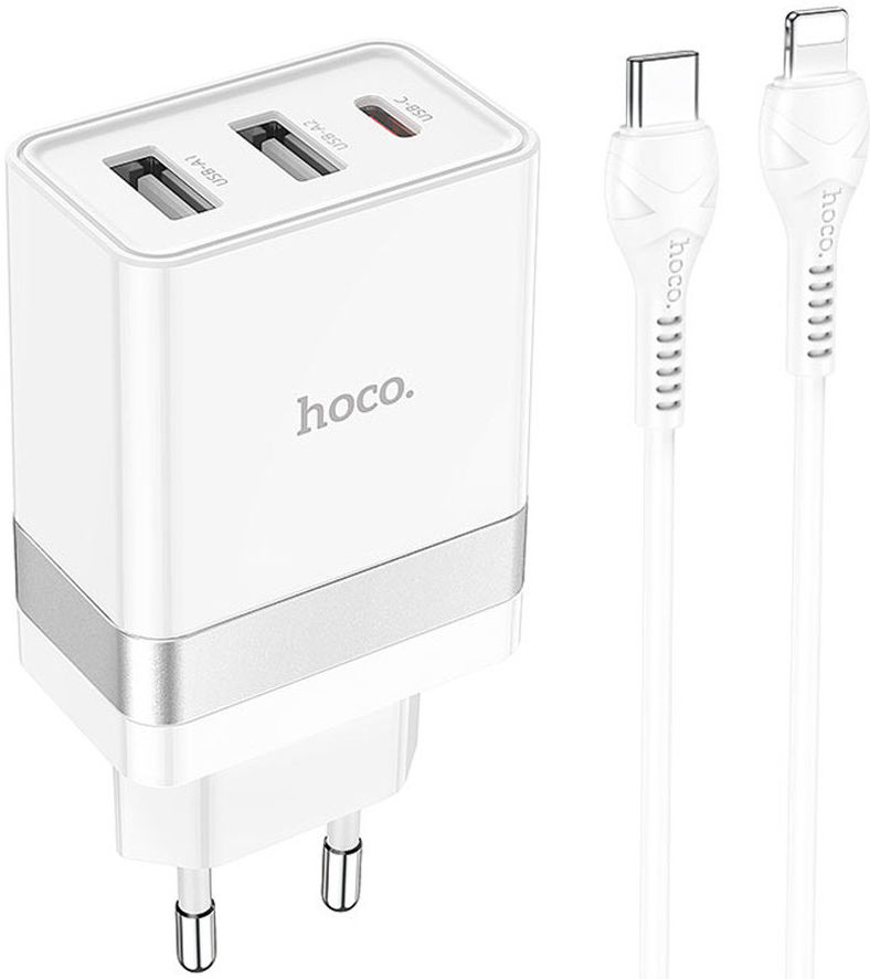 HocoN21 30W Fast Charge Adapter + USB-C naar Lightning Kabel 1M Wit afbeelding 1