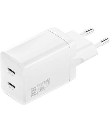 4smarts PD Plug Dual USB-C GaN Snellader 36W Quick Charge Adapter Wit Opladers