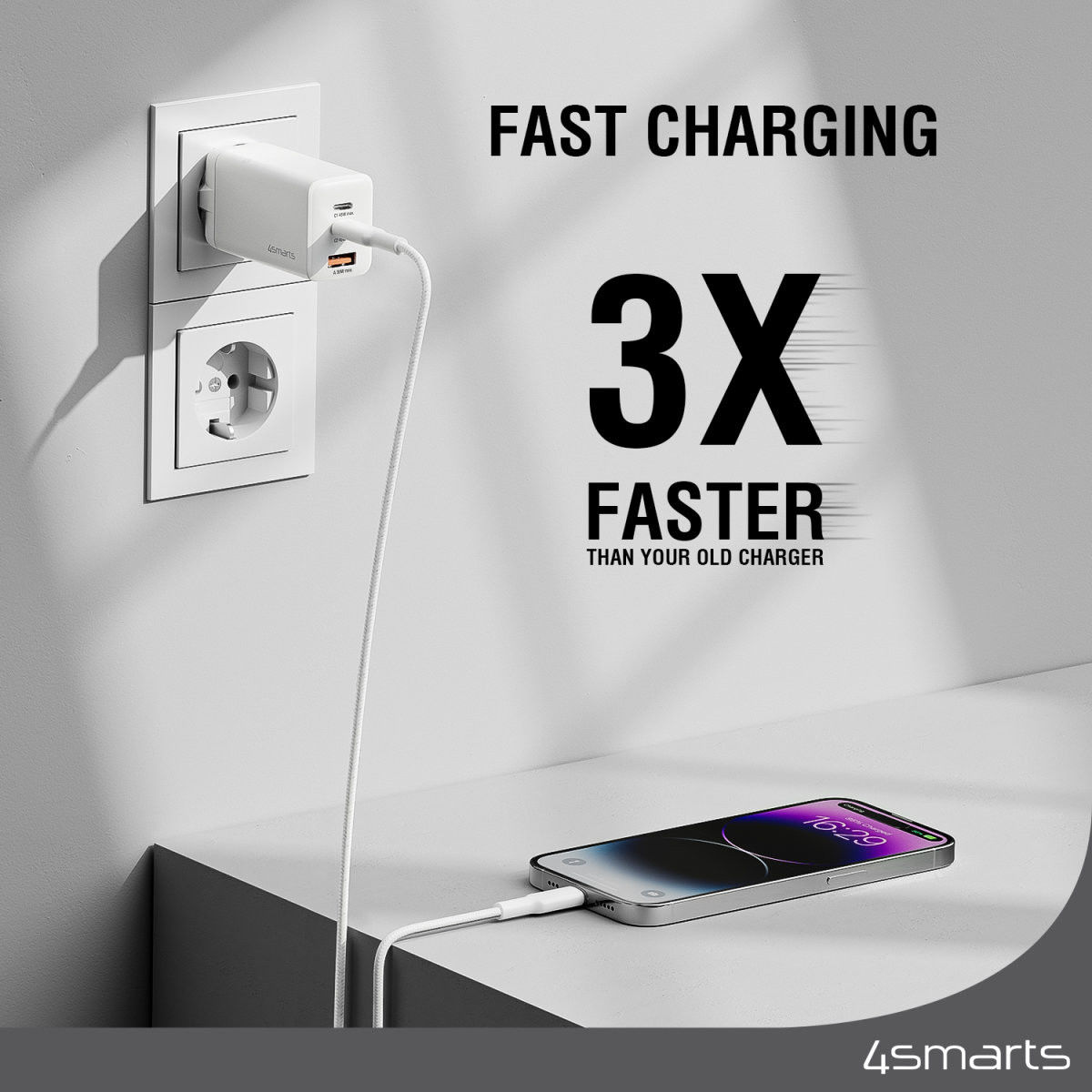 4smarts PD Plug Trio GaN Snellader 45W Fast Charge Adapter Wit afbeelding 3